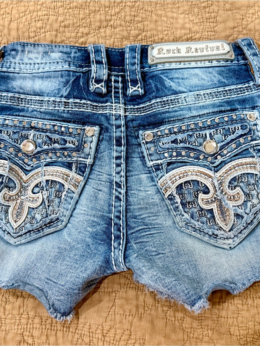 Women’s Rock Revival Blue Denim Shorts with Embroidered Waistband Sz: 24